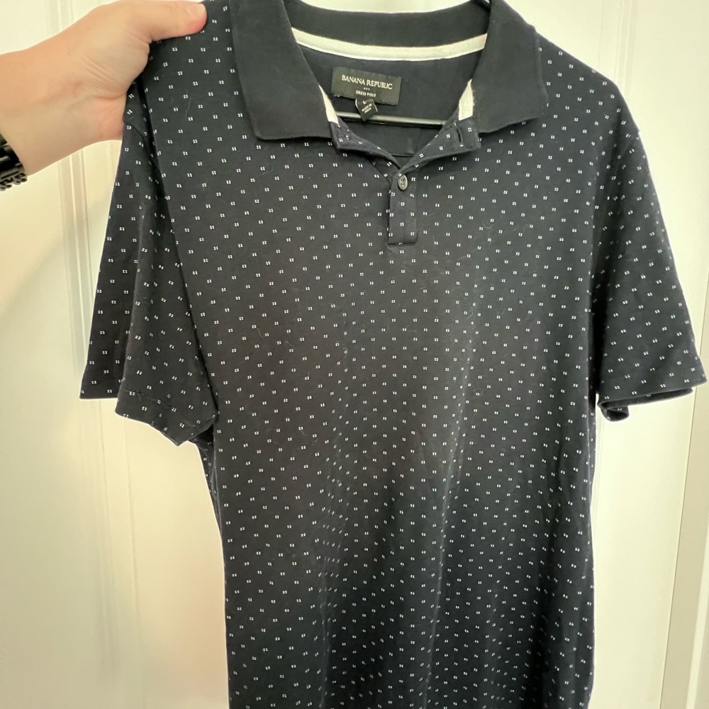 Banana Republic Men's Dark Blue Patterned Polo